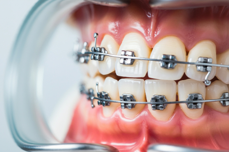 ワイヤー矯正の模型のクローズアップ